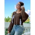 thumbnail image 6 of Women'S Scoop Neck Long Sleeve Sweater Slim Fit Ribbed Knit Solid Fashion Sweater Pullovers Brown L, 6 of 8