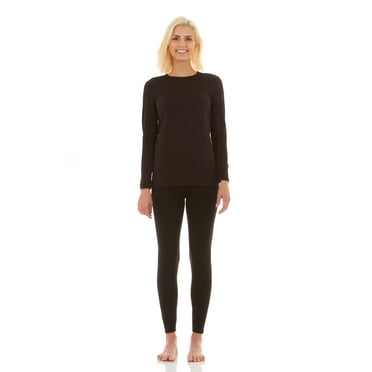 Bodtek Womens Crew Neck Long Johns Base Layer Set (Black Small)
