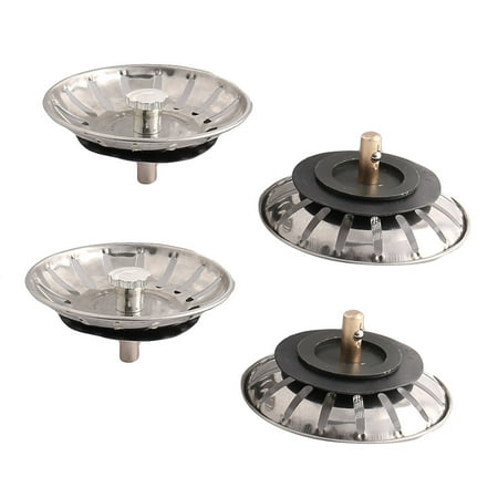 

Household Kitchen Metal Filter Sink Drain Strainer Stopper Silver Tone 4 Pcs