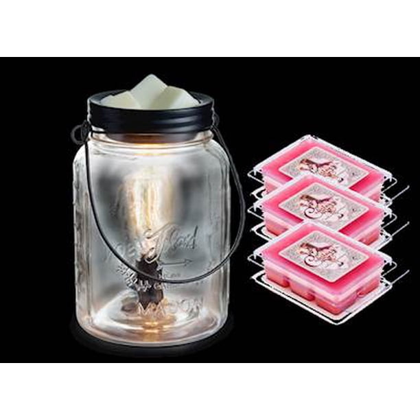 GLASS MASON JAR Bulb Illumination Fragrance Warmer Gift Set with 3 Courtneys Wax Melts