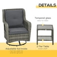 thumbnail image 6 of Outsunny Outdoor Swivel Rocker Patio Chair Set, 3-Piece Outdoor Furniture with 2 Rocking Chairs, 2-Tier Glass Table, Tufted Cushions, PE Wicker, Gray, 6 of 9