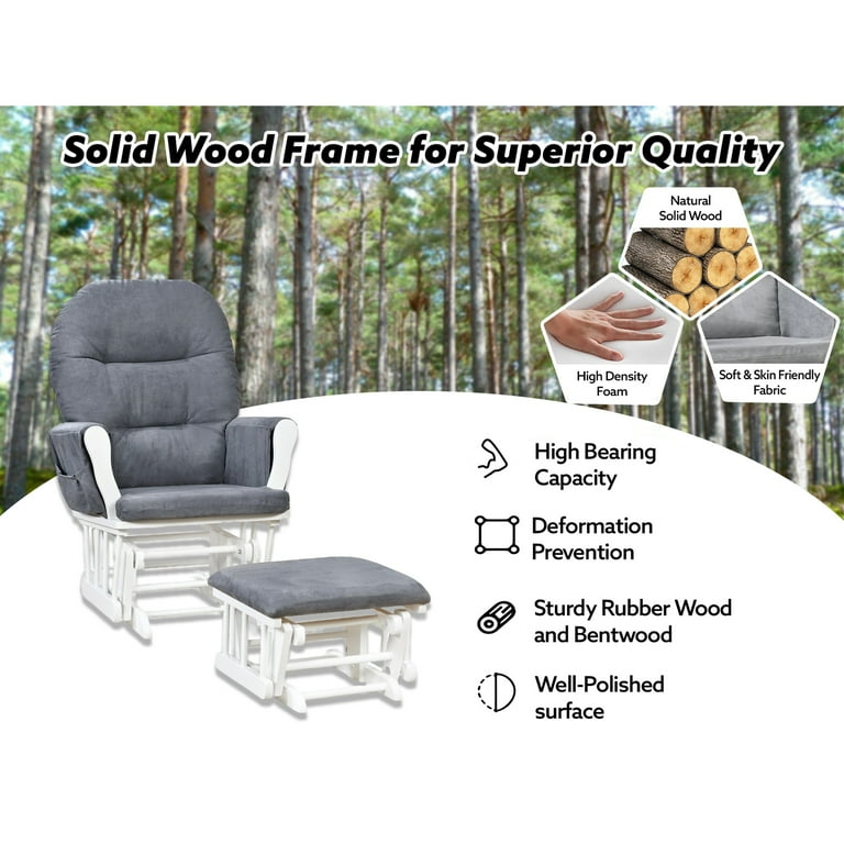 Nursery Glider Ottoman Sets Reclining Swivel Glider Rocker with Ottoman Nursery Rocking Chair for Baby Room Upholstered Nursery Recliner Glider with Ottoman Padded Arms Dark Gray White Walmart