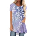 thumbnail image 1 of Camiseta de Cuello Redondo de Manga Corta de Raglan Impresa Casual para Mujeres con Espalda Corta Delantera Larga, 1 of 5
