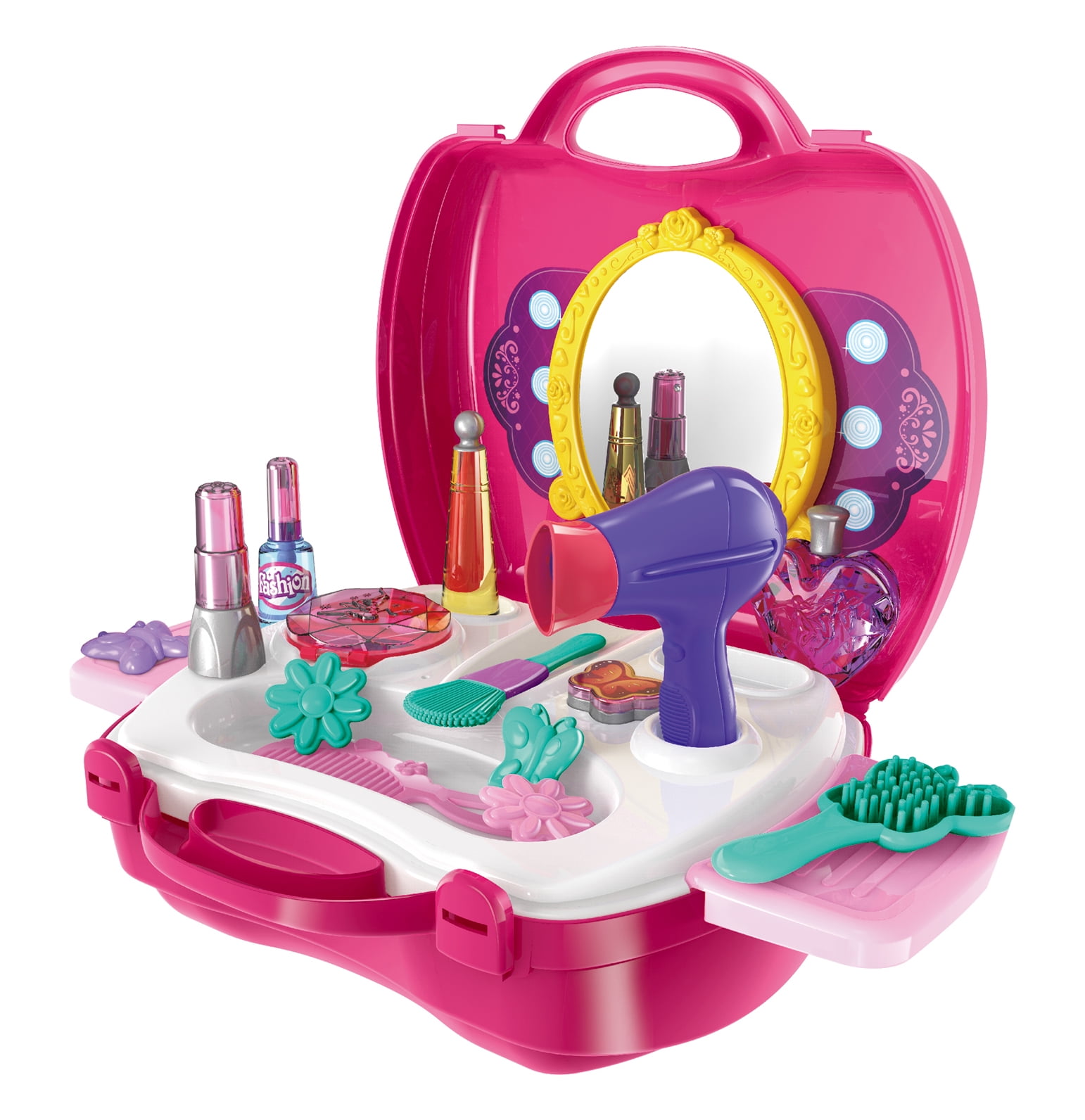 Salon Beauty Case Box  Playset Toy Assorted Hairdryer Mirror Beauty Toys Kit 