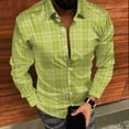 thumbnail image 4 of BiZtdJrK Men's Plaid Long Sleeve Button Down Dress Shirts Slim Fit Business Work Tops Casual Lapel Checkered Shirt, Army Green, S, 4 of 9