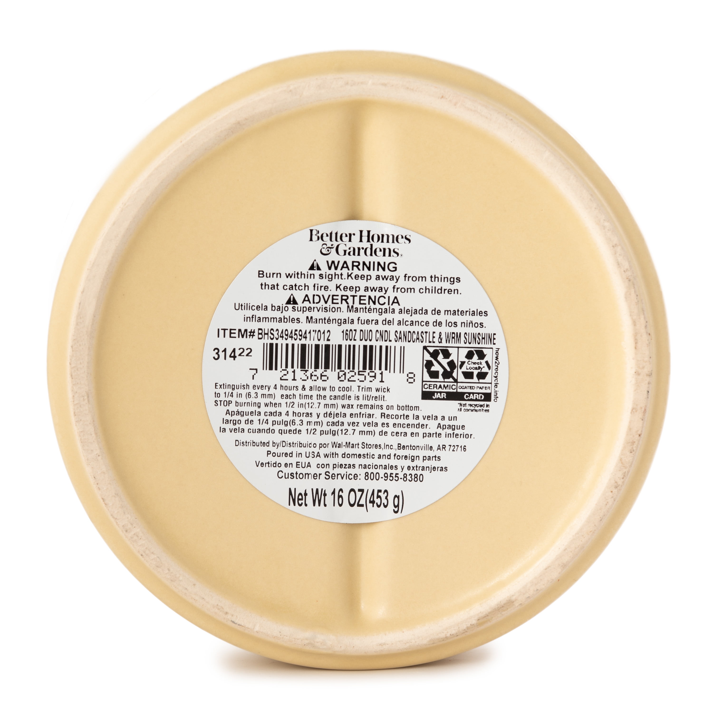Better Homes & Gardens 16oz Sandcastle & Warm Sunshine Duo Scented Ceramic Dish Candle