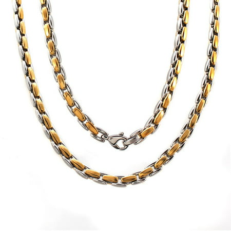 Men's Yellow and White Stainless Steel H-Link Chain, 24