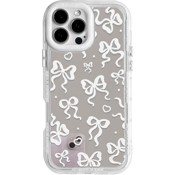 Compatible with iPhone 14 Pro Max Case Cute Mirror Bowknot Love Heart Pattern for Girls Band Design Shockproof Protective Phone Case