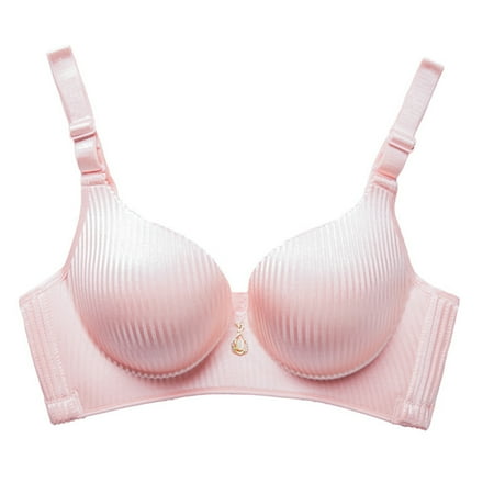 

Push-up Bra Ultra-Thick Sponge Brassiere Wheel-Free 3/4 Cup Bra with Wide Shoulder Strap for Daily New Pink Single
