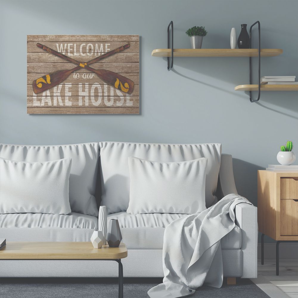 Stupell Industries Welcome Lake House Country Home Word Design Canvas Wall Art by Stephanie Workman Marrott