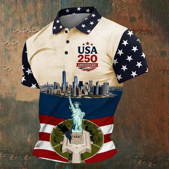 Mens Polos Golf Print Shirt Comfortable Breathable Short Sleeve Casual 250 Year Anniversary Collar Men's Shirts Beige L