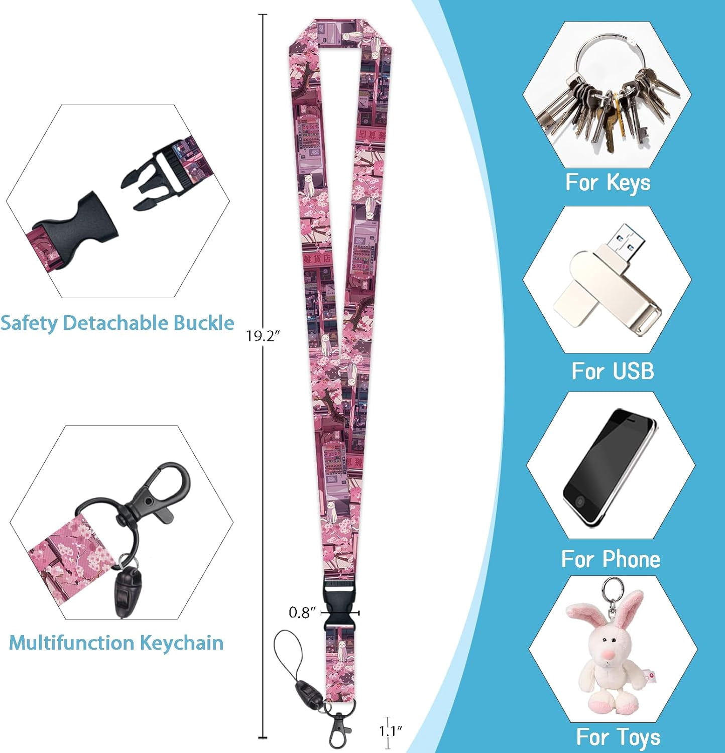MaxxMarket Cute Cat Lanyard for ID Badges, Retractable Badge Holder Reel with Detachable Vertical Card Holder, Kawaii Japanese Dessert Name Tags Gifts for Teachers, Nurses, Office Women
