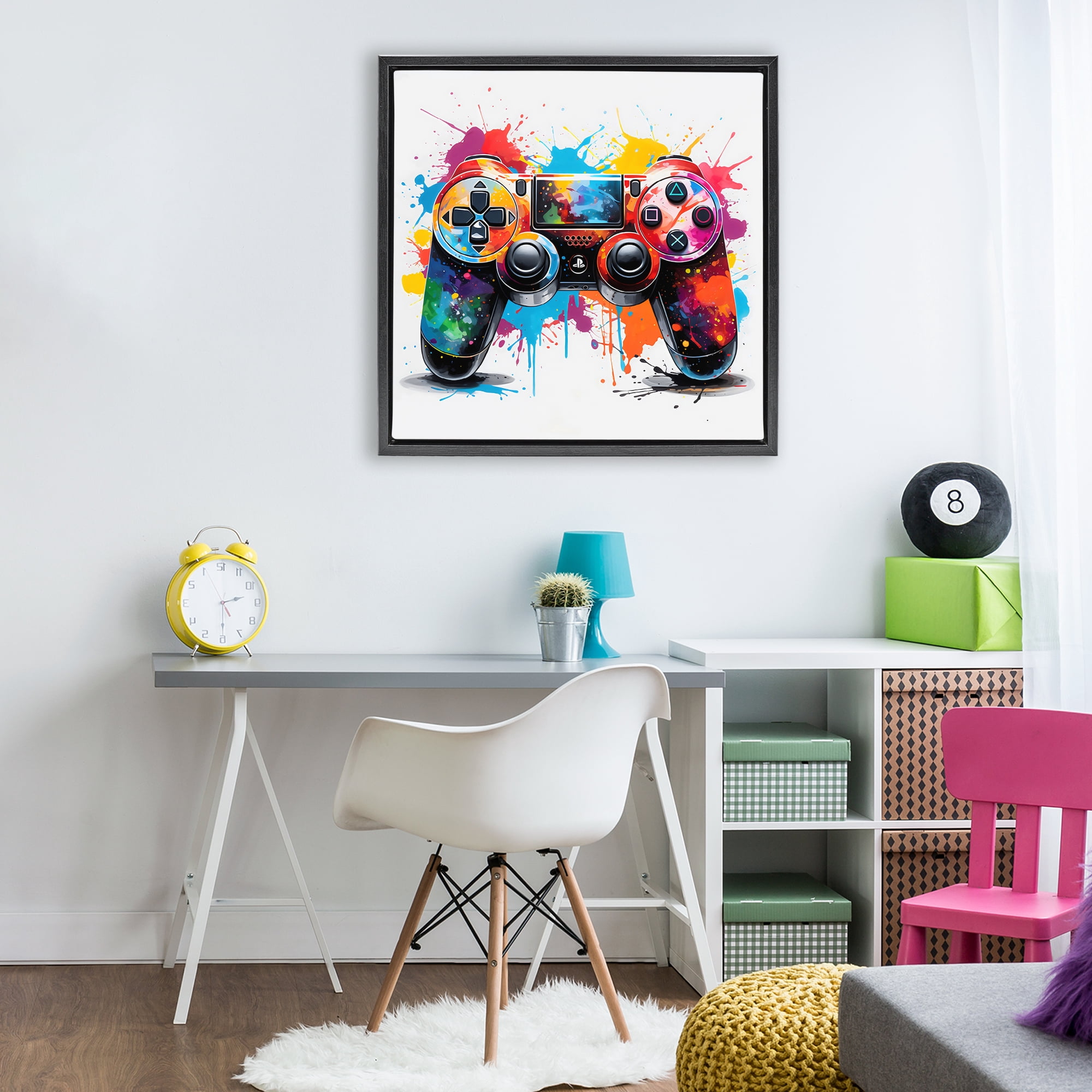 Stupell Industries Playful Bright Game Controller Black Framed Floater Canvas Wall Art, design by Creative Studio