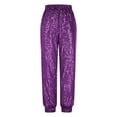 thumbnail image 4 of successthop Sequin Joggers for Women Sparkly Party Loose Causal Pants Elastic Pants Solid Trendy Disco Trousers Purple M, 4 of 8