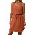 thumbnail image 2 of Women'S Waffle Knit Belted Tank High Waisted Dresses Square Neck Sleeveless Summer Short Dress Caramel Color S, 2 of 9