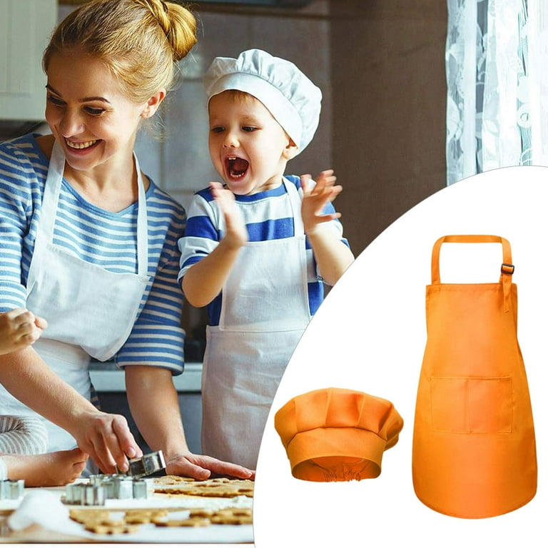 Kids Apron and Chef Hat Craft Apron with 2 Pockets Children