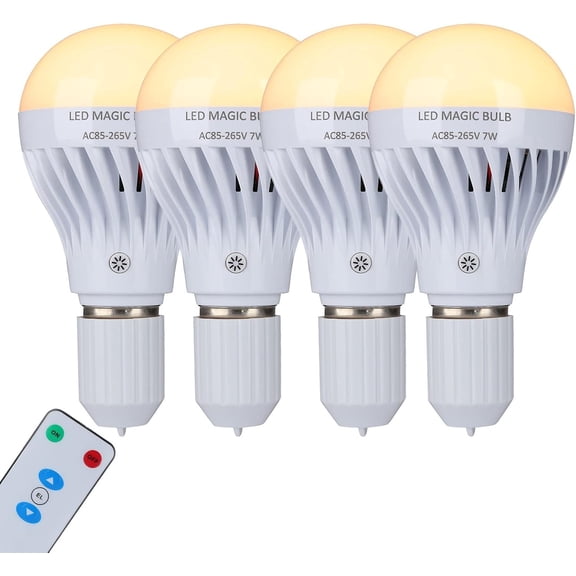 BSOD AC 85-265V 7W LED Magic Bulb with Remote Controller Warm White Emergency Light with Rechargeable Built-in Battery E27 Lamp for Home Indoor Lighting (Warm White 4 Pack)