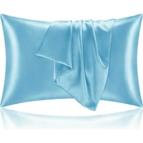SUSIELADY Satin Pillowcases Standard Size Set of 2 Cooling Silk-Like Soft Pillow Covers with Hidden Zipper Envelope Closure for Men & Women, 20" x 26", Blue