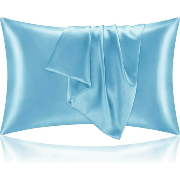 SUSIELADY Satin Pillowcases Standard Size Set of 2 Cooling Silk-Like Soft Pillow Covers with Hidden Zipper Envelope Closure for Men & Women, 20" x 26", Blue