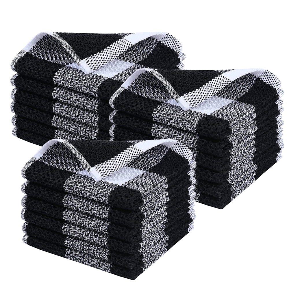 Kitchen Towels - Dish Towels and Dish Cloths - Hand Towel and Dishcloths  Sets - Gray and Black - 100% Soft Ring Spun Combed Cotton - Great for  Cooking