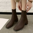 thumbnail image 3 of Aihuaihua Women Ankle Boots Sock Booties On Ankle Boots Block Heel Square Toe Splicing Dress Sock Booties Black/Brown/Khaki Boots for Women, 3 of 6