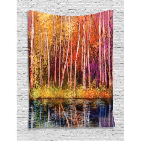 Flower Tapestry, Fall Trees along with Lake Fall in Jungle Natural Paradise Best Places in Earth, Wall Hanging for Bedroom Living Room Dorm Decor, Grink Purple, by (Best Places In New England For Fall Foliage)