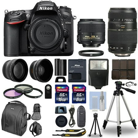Image of Nikon D7200/D7500 Digital SLR Camera + 4 Lens Kit 18-55mm + 70-300mm + 24GB Package