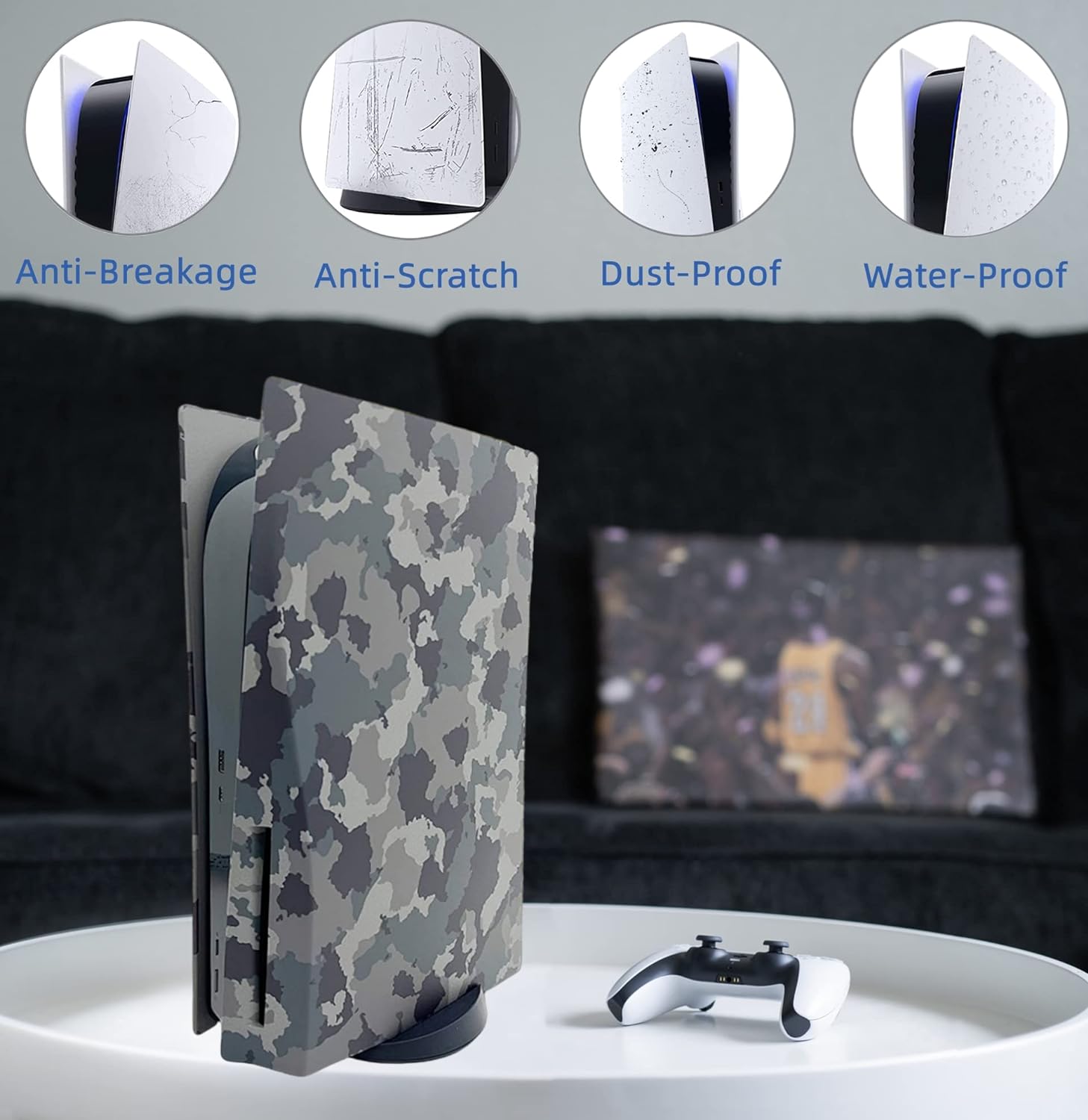Camouflage Face Plates Cover Shell Panels for PS5 Disc Edition Console, For Playstation 5 Accessories Faceplate Protective Shell Replacement Plate (Gray Camouflage)