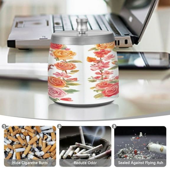 YAZAOO Ashtray for Cigarettes Stainless Creativity Cupid with Bow Roses Hearts Pattern Steel Smokeless Ashtrays