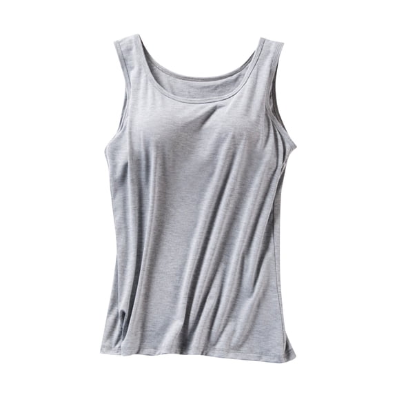 Nestiefly Women Tank Tops with Built in Bras Adjustable Spaghetti Strap Cami Tops Workout Shelf Bra Tank Top Basic Undershirts Gray M