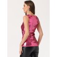 thumbnail image 3 of Disfraz de navidad Camiseta sin mangas con cuello redondo y lentejuelas brillantes para mujer Fucsia S, 3 of 6
