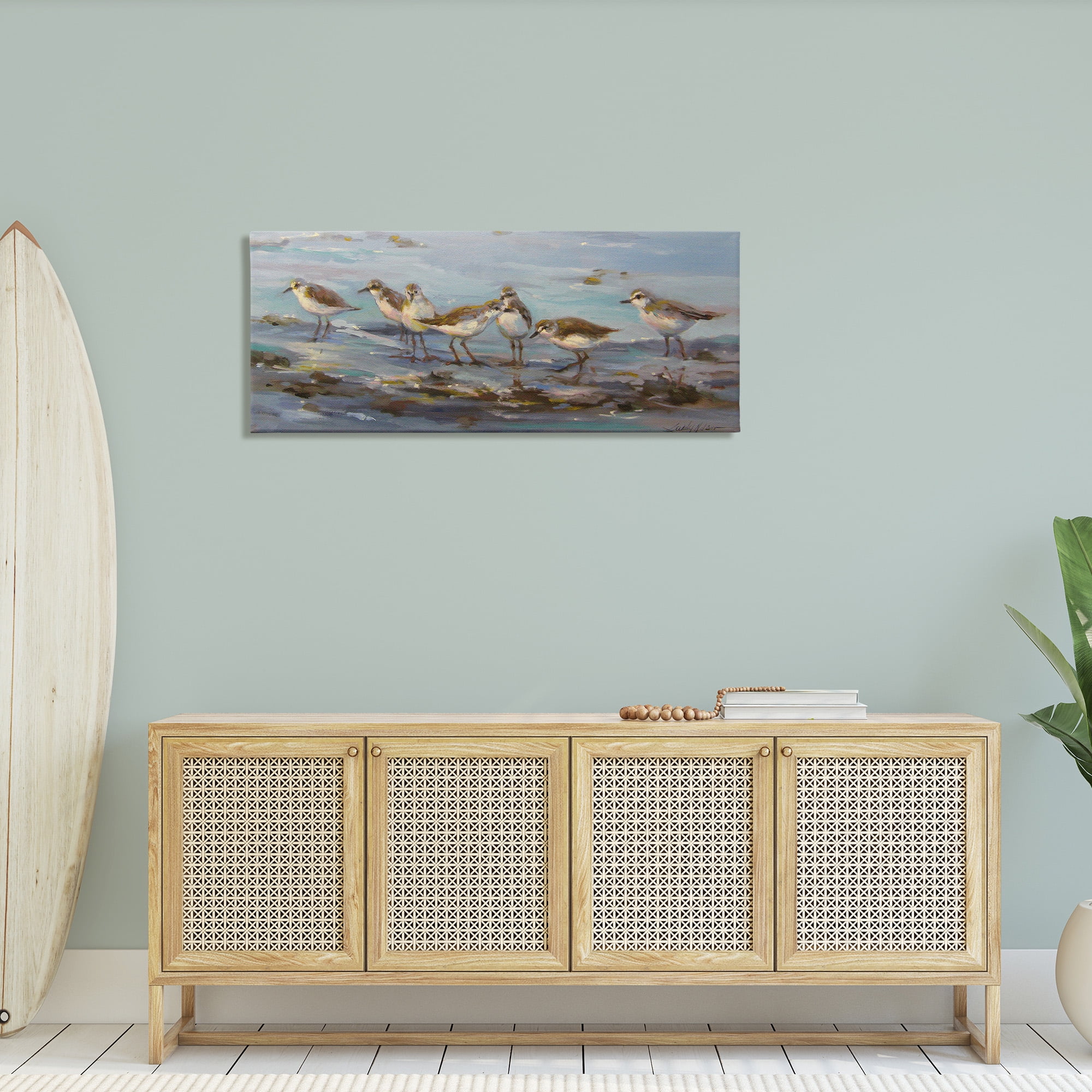 Stupell Industries Sandpiper Flock on Shore Animals & Insects Painting Gallery Wrapped Canvas Art Print Wall Art, 48 x 20