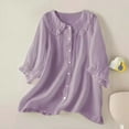 thumbnail image 2 of Chemises pour Femmes Femmes Liquidation T-Shirt Mélangé pour Femmes Chemise Ample en Lin à Manches Courtes Rétro à Col Rond Amincissante Grande Taille, 2 of 4