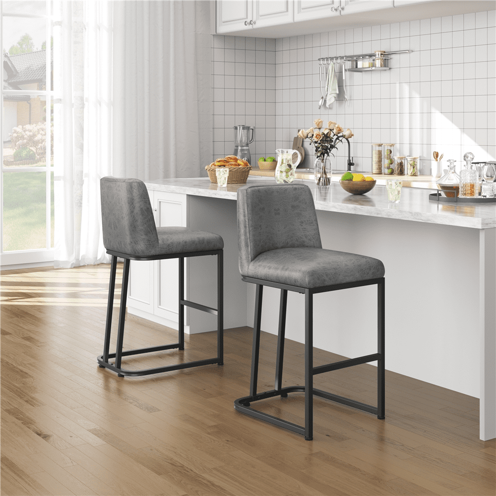 Alden Design 24.5″ Modern Upholstered Counter Height Bar Stools for Kitchen Dining, Gray