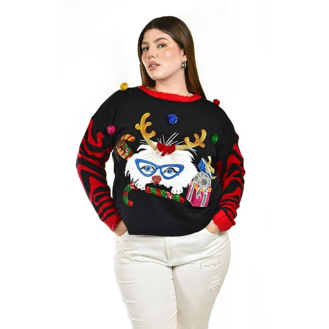 Sueter navideño divertido Roman Fashion /Tallas Extras, ABW37 (Negro) negro 38
