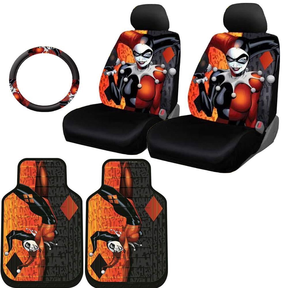 New Design Dc Comic Harley Quinn Car Seat Covers Floor Mats And Steering Wheel Cover Set