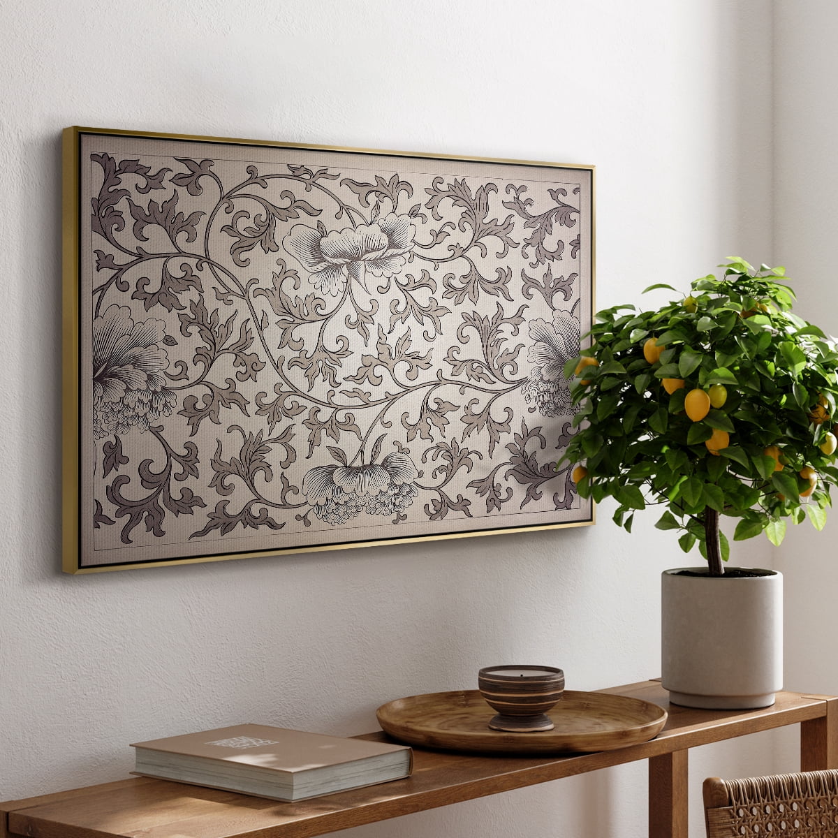 Vintage Abstract Print-XXIV Framed in Gold Wood Gallery Wrapped Canvas 27 in. x 41 in.