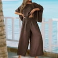 thumbnail image 6 of Ashirexll Vacation Outfits for Women, Two Piece Sets for Women, Casual Loose Round Neck Off Shoulder Top and Pant Set, 6 of 6