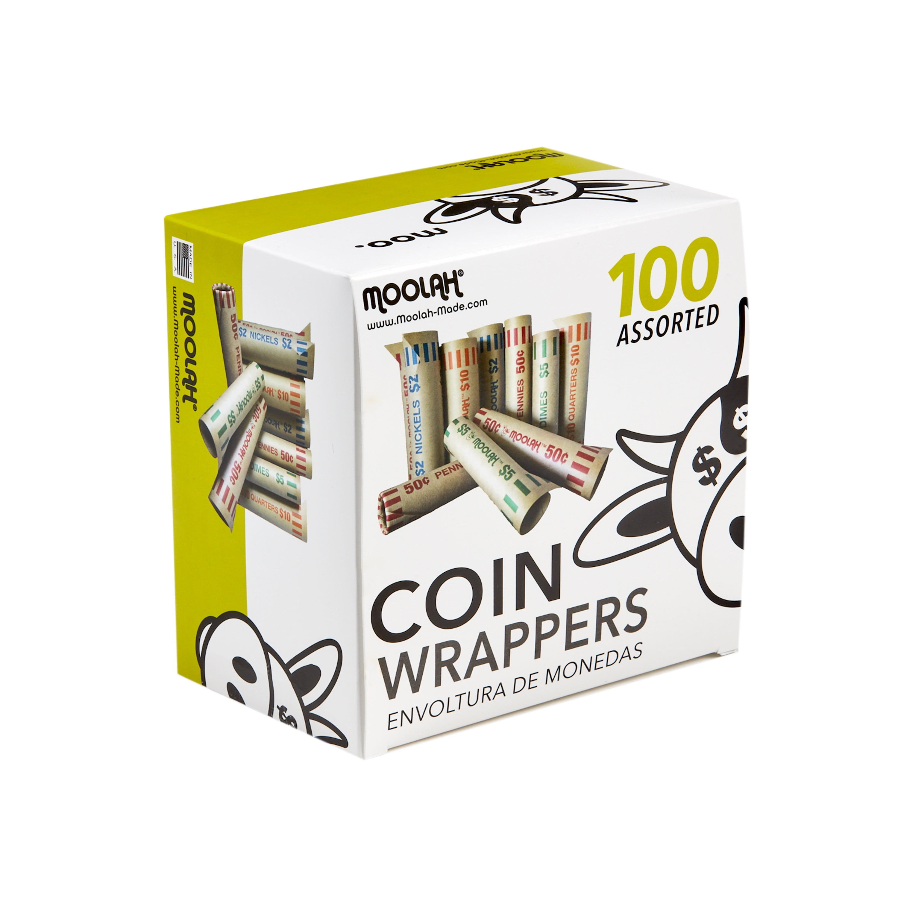 MOOLAH Preformed Paper Assorted Coin Wrappers, 100 Count