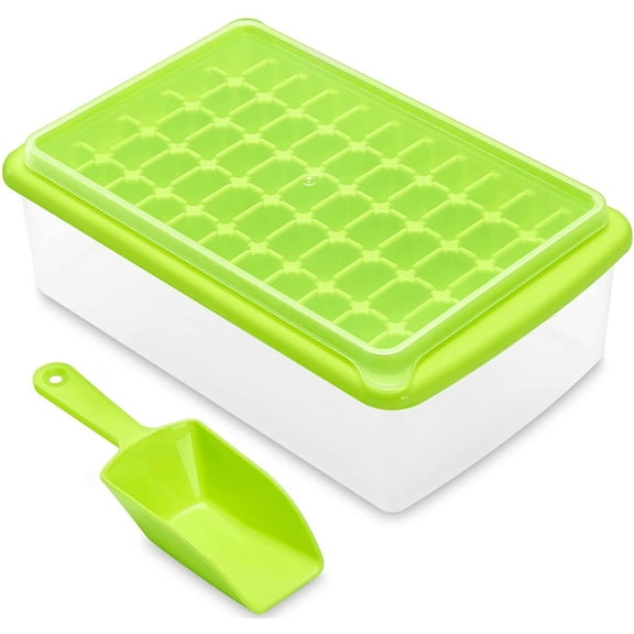 Ice Cube Tray with Lid & Bin for Freezer, Easy Release 55 Nugget Ice Tray with Cover, Storage Container, Scoop. Small Ice Cube Maker Tray & Mold. Flexable Durable Plastic, BPA Free, 1 Tier