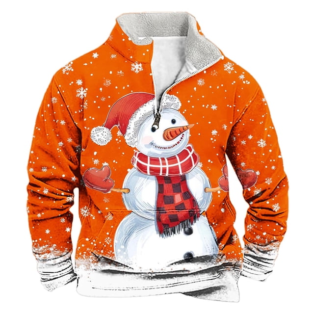 Sudadera sin capucha para hombre, de invierno, con cuello alto, cremallera, estampado navideño, jersey de manga larga, sudadera con capucha, blusa de poliéster para hombre