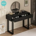 thumbnail image 4 of Modern Vanity Desk with Mirror and Lights, 49.2”H Makeup Table with 2 Storage Drawers, Adjustable 3-Color LED Lighting for Bedroom, 4 of 7
