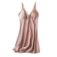 thumbnail image 2 of Voncos Satin Nightgown for Women - Silky Lace Trim V-Neck Spaghetti Strap Slip Sleep Dress with Bow, Lightweight Comfortable Sleep & Loungewear Pink M, 2 of 3