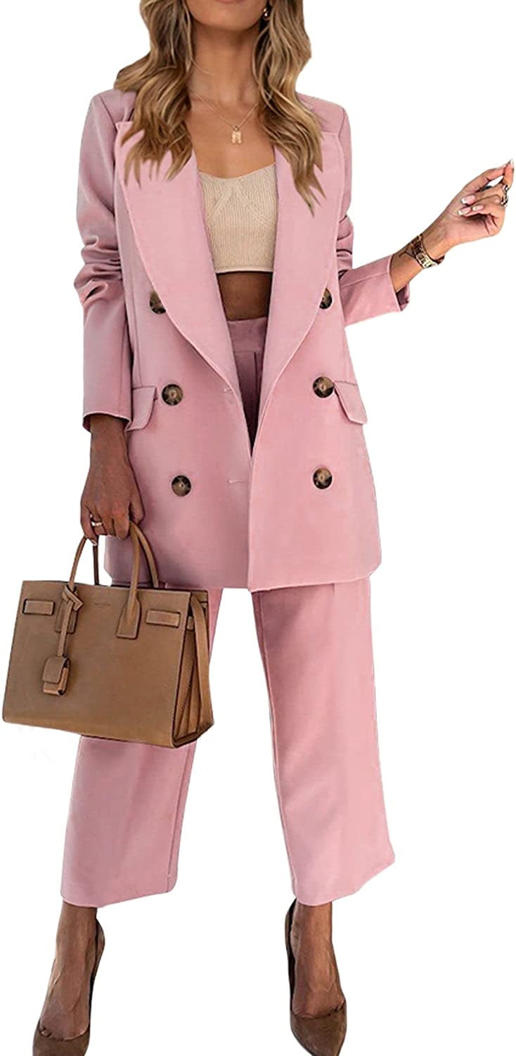 DabuLiu Women Office Work Blazer Pant Suit Set Double Breasted 2 Piece Business Suit Jacket