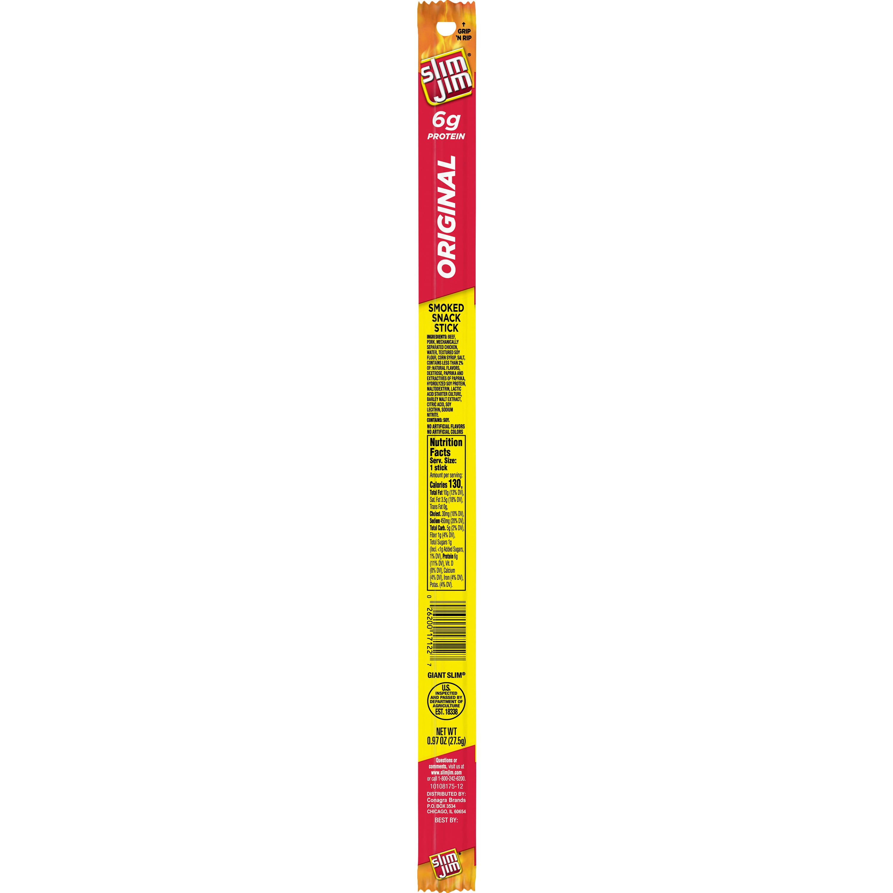 Slim Jim Original Keto Friendly Giant Smoked Snack Meat Sticks, 0.97 oz