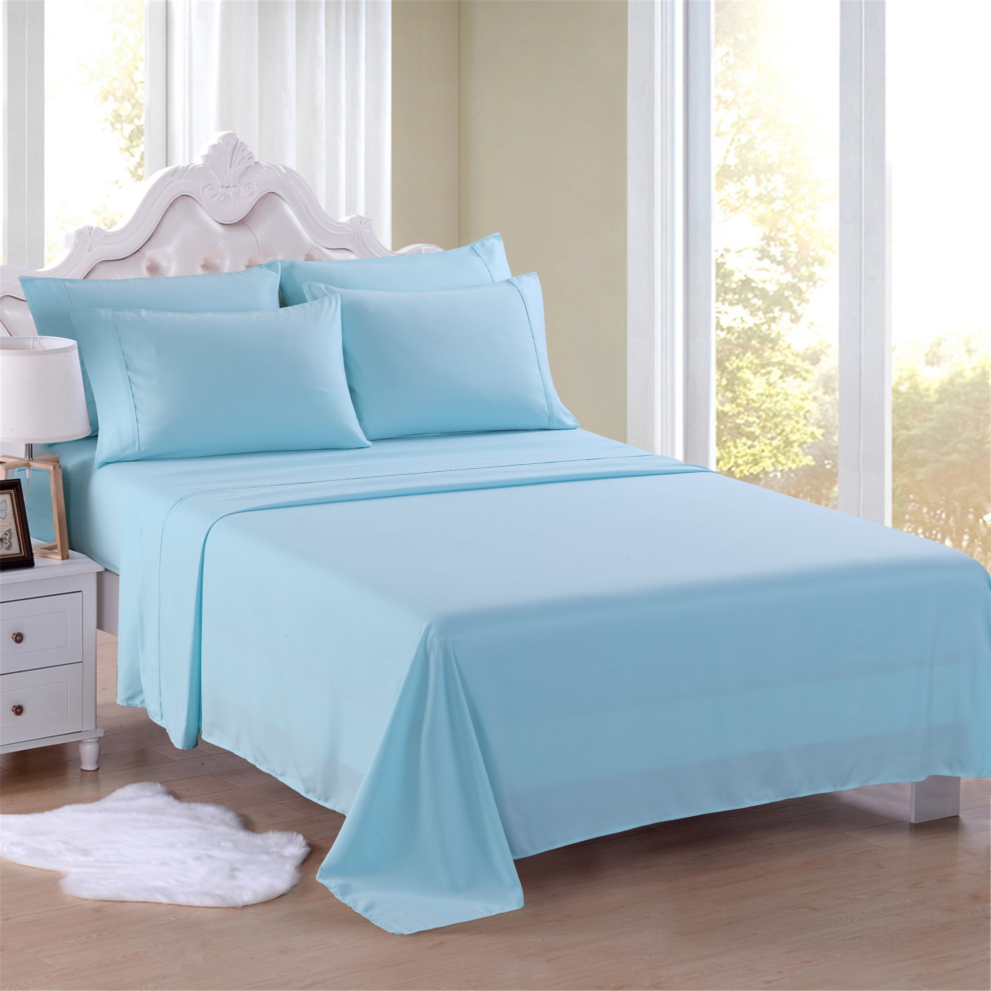 6 Piece Soft Microfiber Bed Sheet Set, Deep Pocket Up To 16", Wrinkle