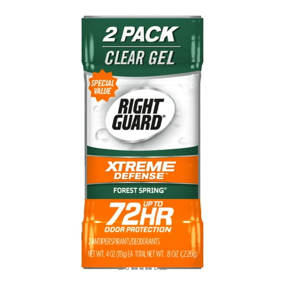 Right Guard Xtreme Defense Antiperspirant Deodorant Gel, Forest Spring, 4 oz (Pack of 2)