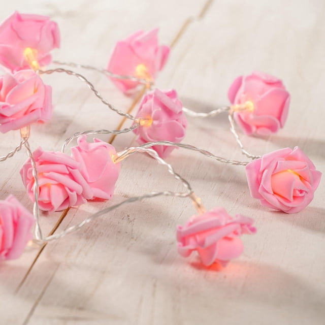 Guirnalda de luces de 6 m con flores blancas y 40 LED de color blanco cálido Vevor funciona con pilas color rosa
