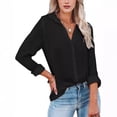 thumbnail image 3 of Women's Shirts Long Sleeve Button Lapel Solid Color Tops Simple Office Commuting Casual Basic Blouses, 3 of 3