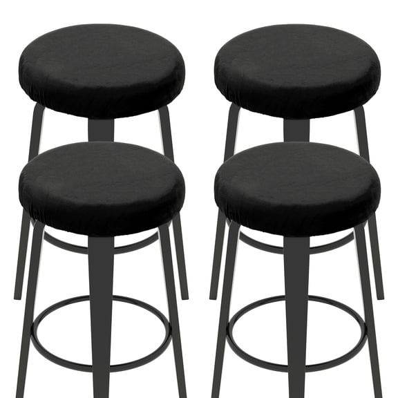 Uxcell 4 Pcs Velvet Bar Stool Covers, 14-18 Inch Round Bar Stool Cover with Elastic Band Stretch Chair Seat Cover Washable Slipcovers for Round Stool Chair, Black